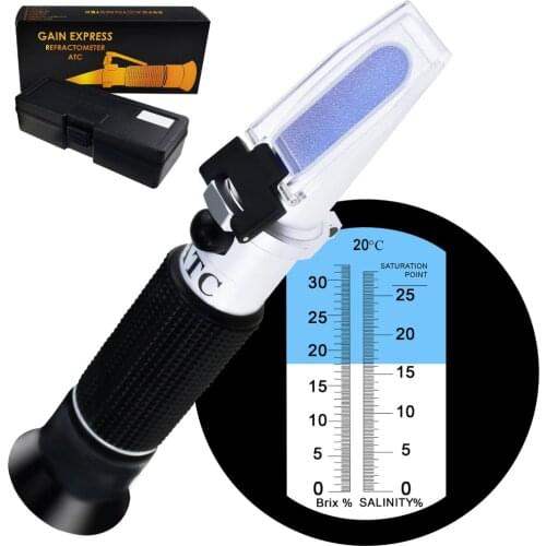 2-in-1 Brix Salinity Refractometer Dual Scale 0-32% Brix & 0-28% Salinity in Food Salt Seawater Brine Beer fruits Cutting Liquid