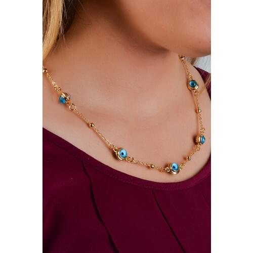 Luxurb Gold Plated 5'li Evil Eye Eyed Female Necklace