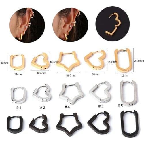 1 Piece Lobe Earrings Piercing 18Gauge Stainless Steel Heart Star Shape