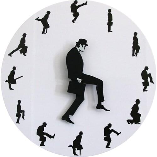 Silly Walking Comedian Modern Wall Clock Home Decor Funny Ministry of Comedy Novelty Quiet Sweep Round Clock Watch For Bedroom