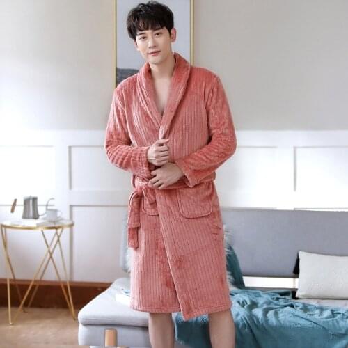 Thicken Warm Winter Casual Bathrobe Men Soft Flannel Long Kimono Bath Robe Male Dressing Gown for Mens Robes Homewear Pajamas