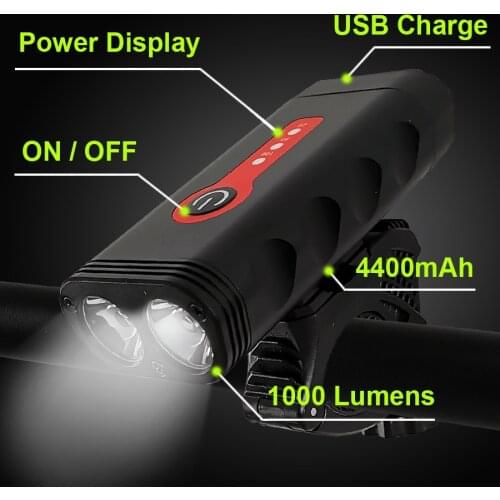 1000 Lumen Bicycle Light Set L2 Bike Flashlight USB Rechargeable IPX6 Waterproof Cycling Lamp MTB Headlight LED Rear Front Light
