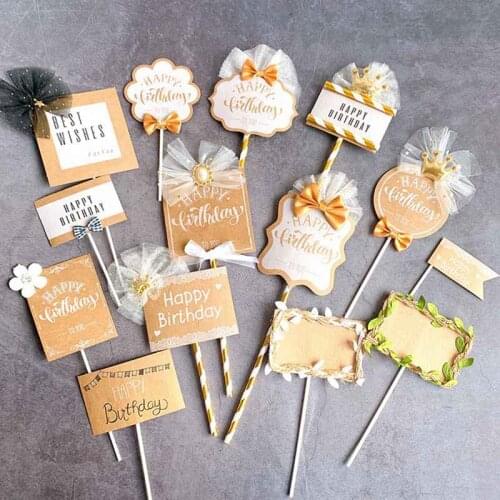 Cake Insert Card Kraft Paper Card Cake Creative Cupcake Insert Card Flags Birthday Party Cake Decoration Baking Decoration