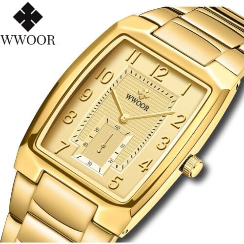 WWOOR 2021 New Top Luxury Brand Men Casual Square Golden Fashion Watch Quartz Business Waterproof Wristwatches Relogio Masculino