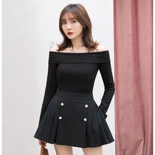 YIGELILA Autumn New Arrivals Black Suits Slash Neck Solid pullover Full Sleeves Suits Backless Sexy With Button Suits 8293