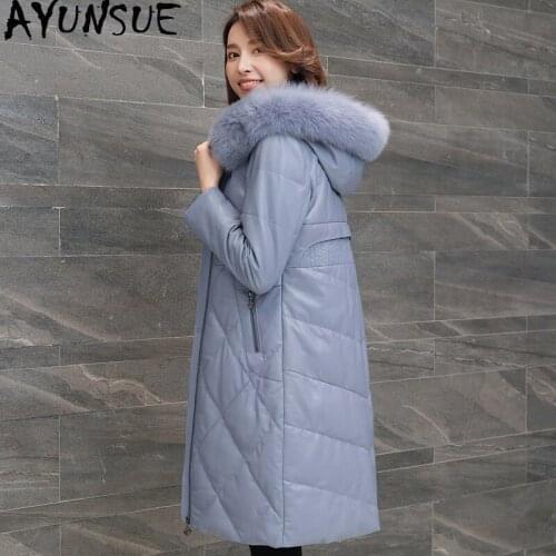 AYUNSUE Genuine Sheepskin Coat Female Winter Jacket Women Fox Fur Collar Down Jacket Real Leather Jacket Korean Long Coats MY
