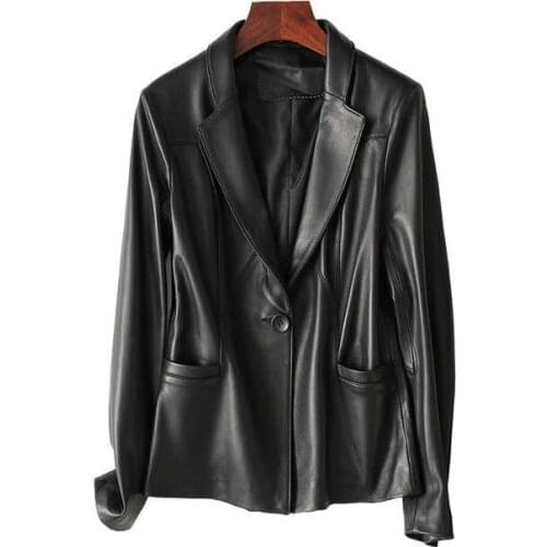 Ladies Genuine Leather Jacket Sheepskin Coat 100% Real Sheep Jacket Women Motorcycle Vintage Fashion Black Female Outerwear
