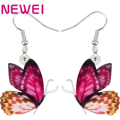 Newei Acrylic Brush-footed Butterfly Earrings Cute Insect Animal Dangle Drop Jewelry For Women Girl Charm Summer Gift Decoration