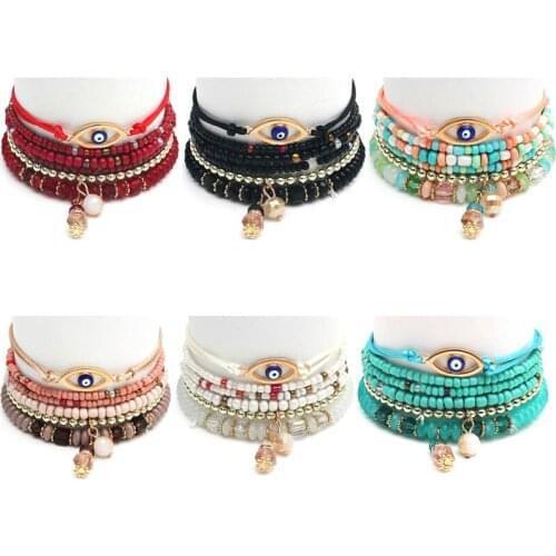 6 Pcs/Set Colorful Africa Beads Charm Bracelets Set for Women Lucky Turkish Evil Eye Bracelet Girls Boho Bracelets Hand Jewelry