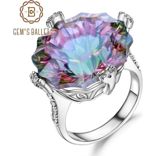 GEMS BALLET Natural Rainbow Mystic Quartz Cocktail Ring 925 Sterling Silver Irregular Gemstone Rings Fine Jewelry for Women