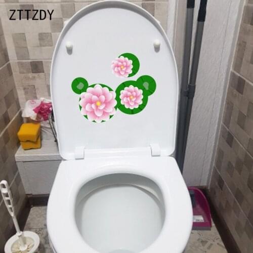 ZTTZDY 22.3*18.1CM Cartoon Lotus Flower WC Toilet Sticker Childern Room Decor Wall Decal T2-0620