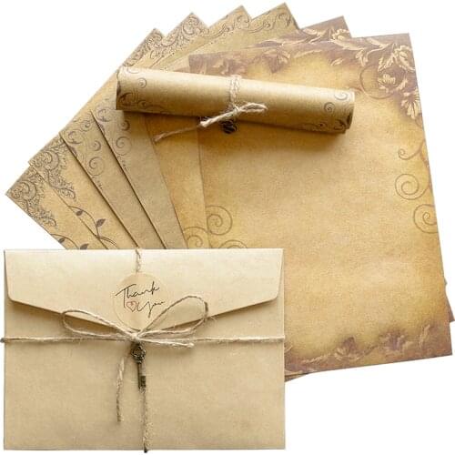 1pack Vintage Kraft Letter Paper Set Flower Pattern Writing Letter Pad Wedding Party Business Invitation Card Writing Paper