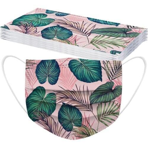 10-50pcs Adult Disposable Mask Lotus leaf Printed 3 Layer Mouth Mask Earloop Personal Masks Mascarillas Halloween Cosplay