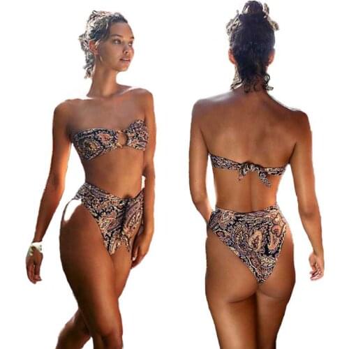2021 New Bikini Swimsuit Set Sexy Women Print Swimwear Bathing Clothed Female High waist Bandage Beach Swimsuit