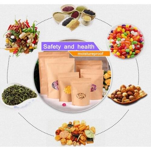 50Pcs Kraft Paper Bag Zip lock Kraft Paper Window Bag Gift package Self Sealing Zipper Bags Food Coffee Storage Packaging Bags