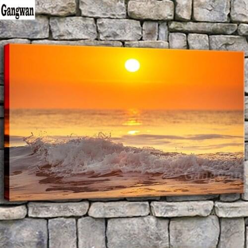 5d mosaic diamond painting Ocean Wave Sunrise Seascape Painting cross stitch embroidery rhinestone picture Golden Sea Beach gift