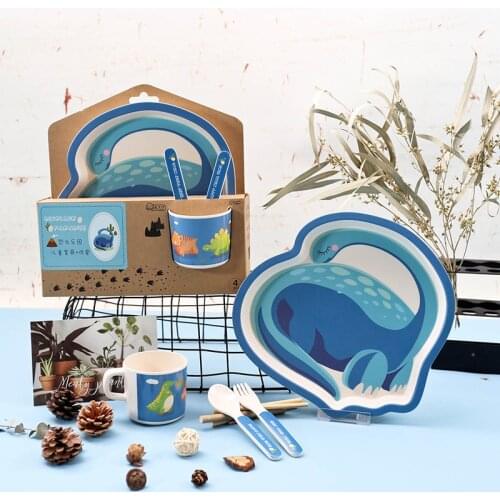 Bamboo Fiber Childrens Tableware Dinosaur Creative Modeling Plate Baby Eating Shatter-Resistant Kindergarten