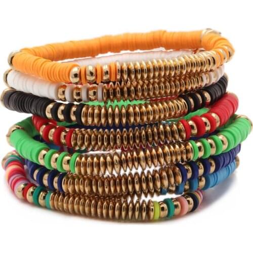 Boho Hot Fashion 5mm Polymer Clay Heishi Beads African Stretch Bracelet Women Girl Abacus Beads Elastic String Surf Jewelry Gift