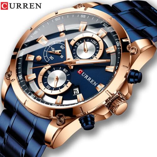 CURREN Men Watch Top Brand Luxury Sports Quartz Mens Watches Full Steel Waterproof Chronograph Wristwatch Men Relogio Masculino