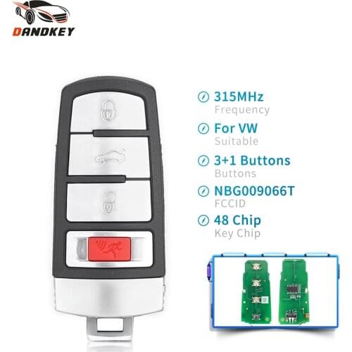 Dandkey Smart Remote Car Key NBG009066T 3+1 Buttons Fob ASK 315mhz ID48 Chip Keyless-Go For VW Volkswagen Passat 2006-2015
