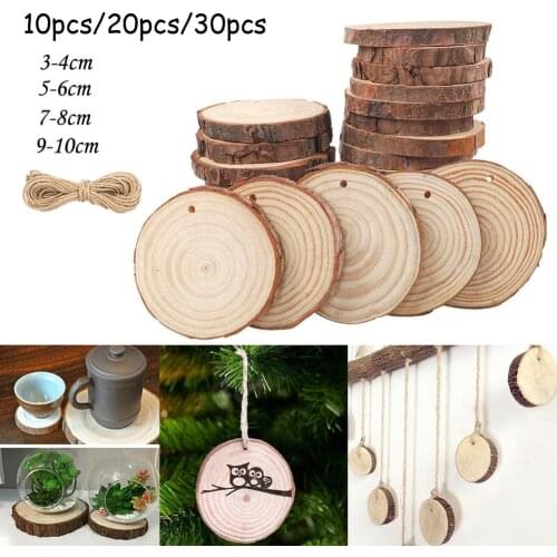 Wood Log Slice Disc, 10pcs/ 20pcs/ 30Pcs 3-10 cm DIY Circle Round Wood Disks Crafts for Wedding Christmas Party Painting Decor