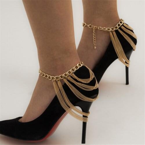 DIEZI One Piece Hip Hop Vinatge Punk Multilayer Chain Tassel Anklets For Women 2021 Gold Silver Color Leg Ankle Anklet Jewelry