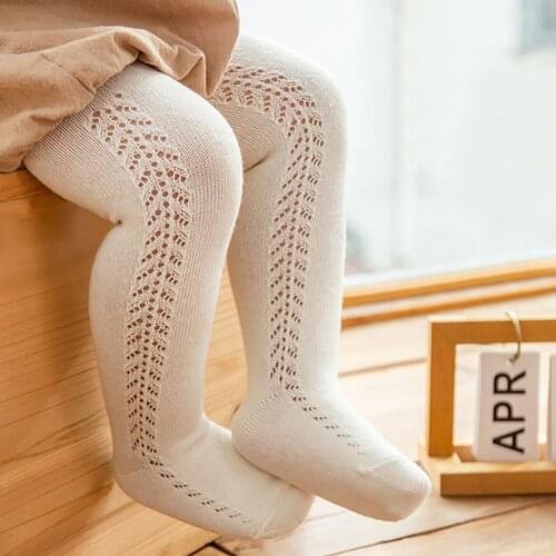 Kids Baby Pantyhose Girls Solid Color High Waist Leggings Hollow Out Trousers for Spring Summer Fall 0-4 Years