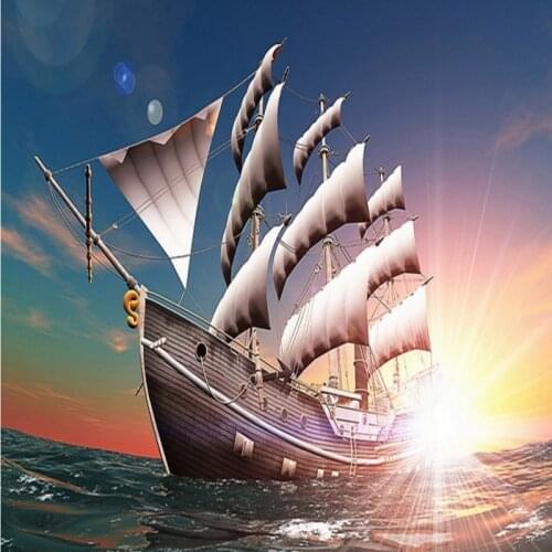 Drop Shipping Photo Wallpaper Beautiful Sea Wooden Sailboat Background Wallpaper Custom Mural Children Room Balcony Decoration