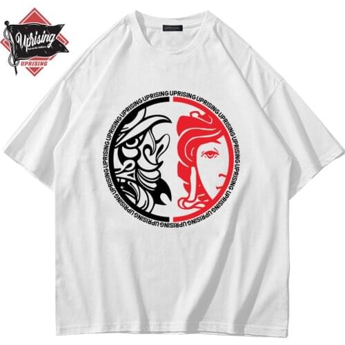 UPRISING Short Sleeve Cotton Loose Tops Tees T Shirt Streetwear Men Oversize Hip Hop T-Shirt Devil Racing Harajuku Tshirt Summer