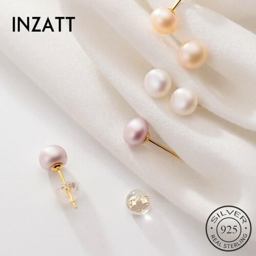 INZATT Real 925 Sterling Silver Pearl Stud Earrings Fashion Women Fine Jewelry Party Bohemian Minimalist Accessories Gift