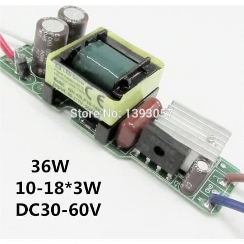 5pieces Isolation 36W AC85-277V LED Driver 10-18x3W 600mA DC30-60V LED PowerSupply Constant Current LED Bulb Lamp Free Shipping