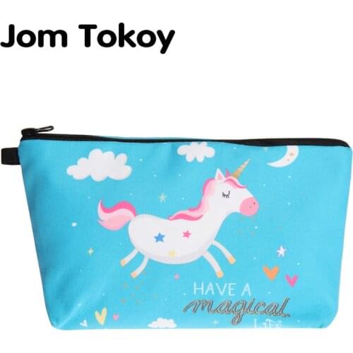 Jom Tokoy 3D Printing Cute unicorn Cosmetic Bag Fashion Women Brand makeup bag