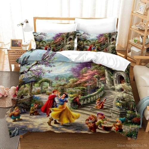 Snow White Princess & Prince Bedding Set Disney Cartoon Film 3D Print Duvet Cover Set Quilt Cover Pillowcase Home Textile Gift