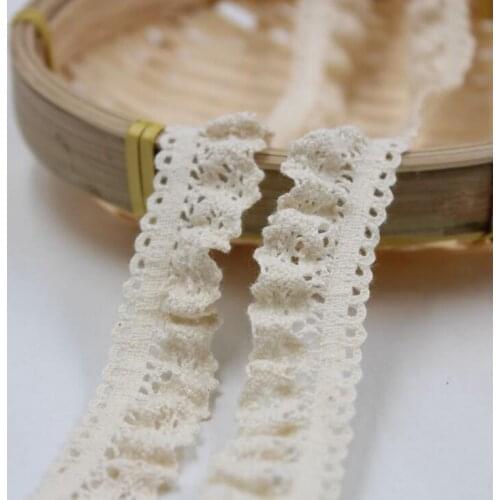 Hot high quality 100% cotton elastic laciness 2cm wide, 10yards/lot Beige Cotton lace trim diy handmade accessories X393