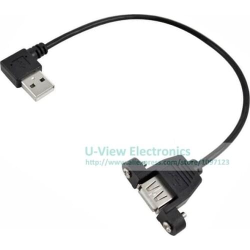 Left Angled 90 Degree USB 2.0 A Male Connector to Female Extension Cable With Panel Mount Hole 25CM/Free DHL Shipping/100PCS