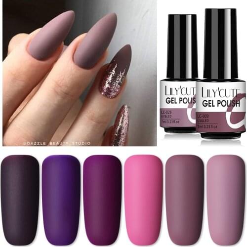 LILYCUTE 7ml Gel Nail Polish Purple Color Series Semi Permanent Matte Top Coat Soak Off UV LED Nail Art Hybrid Gel Nail