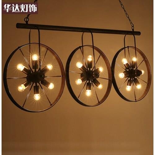 Loft retro Restaurant Bar American country iron industrial wind bicycle tire Chandelier