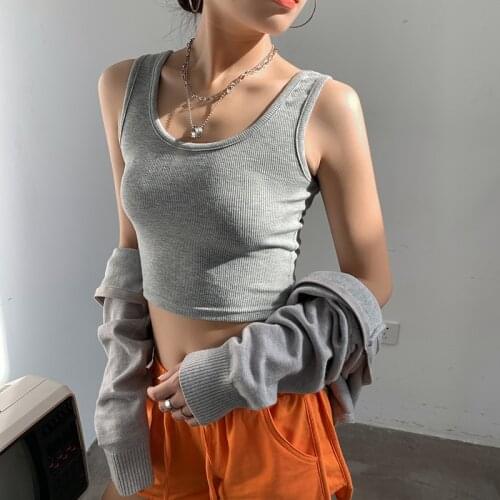 Women Tank Tops Summer Sleeveless Basic Cami Top Shirt Slim Knit Ribbed Racerback Blouses 2021 New Summer Harajuku Korean Vest