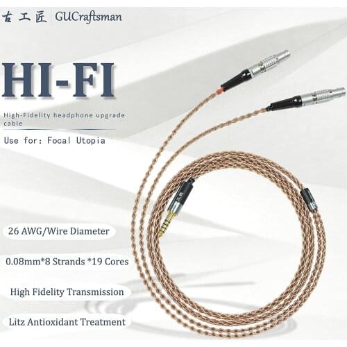 GUCraftsman 6N OCC copper for Focal utopia 4Pin XLR 2.5MM/4.4MM balance Headphone upgrade cable