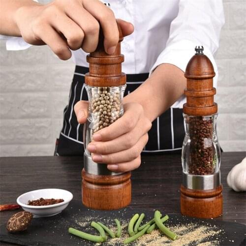 Manual Antique Pepper Mill Grinder Solid Wood and Acrylic Bottle Ceramic Core Grinding Spice Salt Shakers Kitchen BBQ Mills