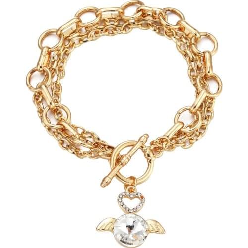 ORNAPEADIA Fashion OL Multilayer Chain Love Angel Pendant Bracelet for Women Metal Multilayer OT Buckle Ring Jewelry Bracelet