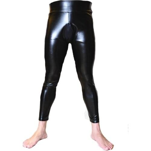 Mens Skinny Tight Wet Look Thick Long Johns Mesh Sheer Crotch Pouch Hot Pants Warm Tights Fetish Role Play Sexy Costume