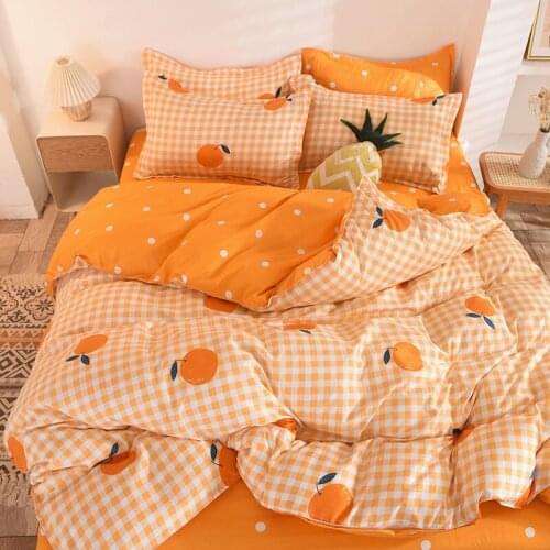 Orange Bedding Set Printed Bed Linen Sheet Plaid Duvet Cover 240x220 Single Double Queen King Quilt Covers Sets Bedclothes Soft