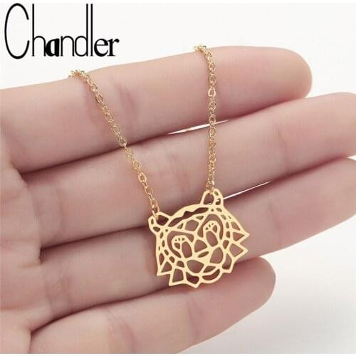 Chandler Stainless Steel Gold Color Origami Tiger Necklace Vermeil Animal Necklaces Pendants Vintage Retro long Women Colier