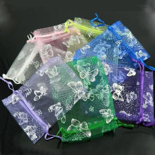 50PCS Organza Gift Bags Jewelery Christmas Butterfly Pouches Wedding Party Gift Favour