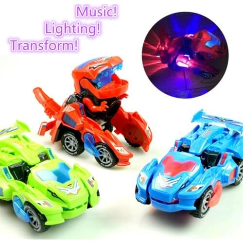 Transforming Dinosaur LED Car Dinosaur Transform Car Toy Automatic Dino Dinosaur Transformer Toy Car for Kids 3+ Years Old