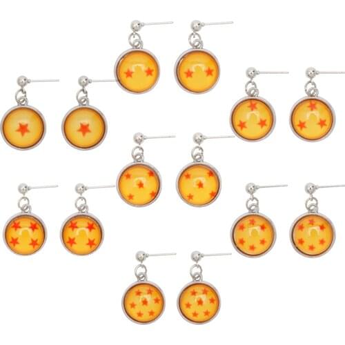 Dragons Theme 1-7 Stars Orange Ball Stud Earrings for Women Girl Anime Jewelry Glass Dome Ear Studs