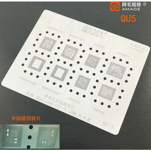 Amaoe QU5 BGA Reballing Stencil Template For SDM710 SDM845 SDM670 SM6150 MSM8917 SM8150 Qualcomm CPU RAM IC Chip Steel Mesh