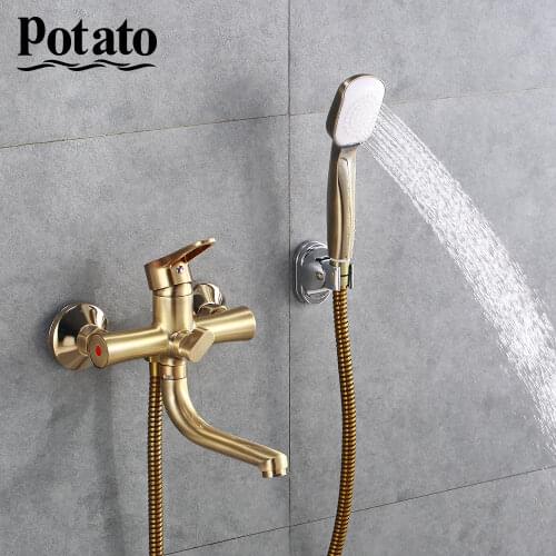 Potato Bathroom Faucet 5 Colors Water Mounted Bathtub Long Water Outlet Tube 90 Degree Hot Cold Water Mix Tap Shower Set p30270