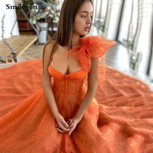 Smileven Sexy Orange Printing Straps Prom Dresses Floor Length A Line Elegant Lady Formal Party Gowns